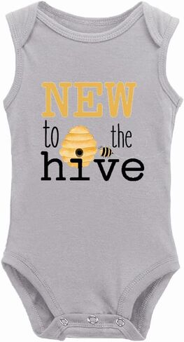 Bee Onesie- New to The Hive -New Baby Onesie Funny One-Piece Infant Baby Bodysuit0-24 Months Long Sleeve White in Kuwait