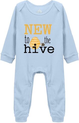 Bee Onesie- New to The Hive -New Baby Onesie Funny One-Piece Infant Baby Bodysuit0-24 Months Long Sleeve White in Kuwait