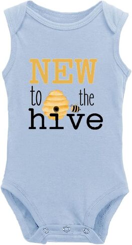 Bee Onesie- New to The Hive -New Baby Onesie Funny One-Piece Infant Baby Bodysuit0-24 Months Long Sleeve White in Kuwait