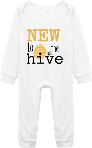 Bee Onesie- New to The Hive -New Baby Onesie Funny One-Piece Infant Baby Bodysuit0-24 Months Long Sleeve White in Kuwait
