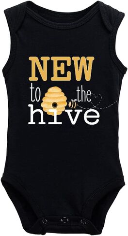 Bee Onesie- New to The Hive -New Baby Onesie Funny One-Piece Infant Baby Bodysuit0-24 Months Long Sleeve White in Kuwait