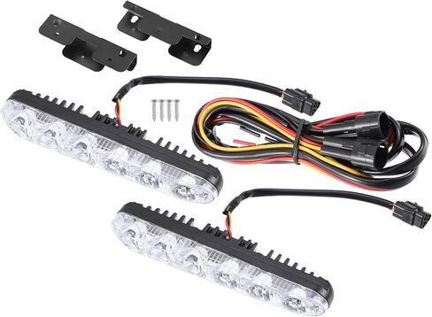 شريط إضاءة نهاري LED للسيارة ABSOPRO مقاس 6.7 بوصة، مصباح ضباب للقيادة على الطرق الوعرة، ضوء عمل للقارب، مقاوم للماء 6000 كلفن، ضوء أبيض، ألومنيوم أسود (مجموعة من 2) in Kuwait