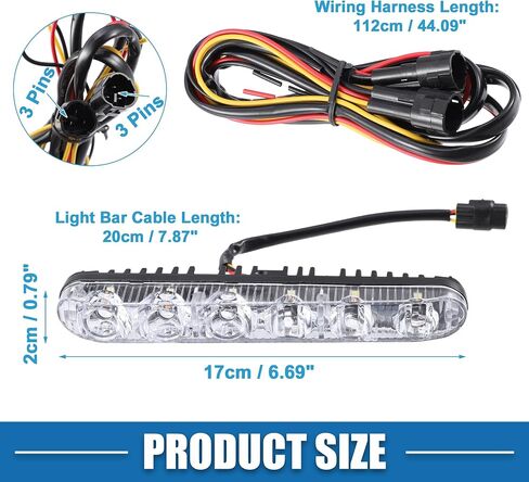 شريط إضاءة نهاري LED للسيارة ABSOPRO مقاس 6.7 بوصة، مصباح ضباب للقيادة على الطرق الوعرة، ضوء عمل للقارب، مقاوم للماء 6000 كلفن، ضوء أبيض، ألومنيوم أسود (مجموعة من 2) in Kuwait