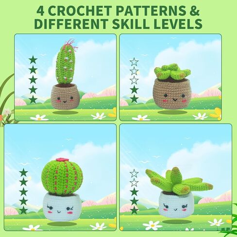 QICOAL Arts, Crafts & Sewing Knitting & Crochet Beginner Crochet kit for Adults Kids DIY Craft Supplies Cute Animals Amigurumi Gift Easy Peasy Yarn(4 Plants) in Saudi Arabia