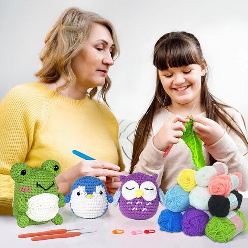 QICOAL Arts, Crafts & Sewing Knitting & Crochet Beginner Crochet kit for Adults Kids DIY Craft Supplies Cute Animals Amigurumi Gift Easy Peasy Yarn(4 Plants) in Saudi Arabia