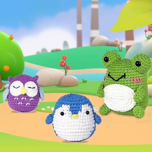 QICOAL Arts, Crafts & Sewing Knitting & Crochet Beginner Crochet kit for Adults Kids DIY Craft Supplies Cute Animals Amigurumi Gift Easy Peasy Yarn(4 Plants) in Saudi Arabia