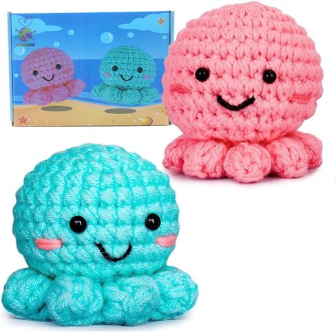 QICOAL Arts, Crafts & Sewing Knitting & Crochet Beginner Crochet kit for Adults Kids DIY Craft Supplies Cute Animals Amigurumi Gift Easy Peasy Yarn(4 Plants) in Saudi Arabia