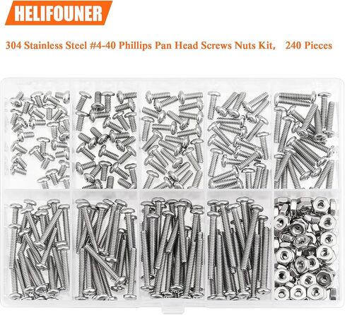 240 قطعة من HELIFOUNER #4-40 مجموعة متنوعة من براغي آلة الرأس من فيليبس، خيط خشن، ملولب آليًا بالكامل، 304 من الفولاذ المقاوم للصدأ in Kuwait