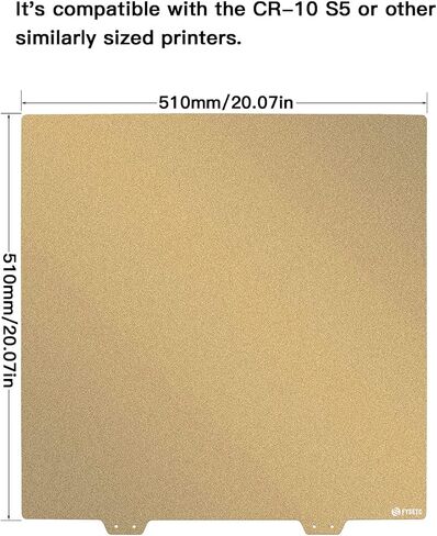 FYSETC 3D Printing Build Platform CR10 S5 Flexible Spring Steel Sheet 510x510mm/20x20in Double Sided Textured Pei Powder Coated Gold Build Plate with Sticker Base Compatible with CR10 S5 in Kuwait