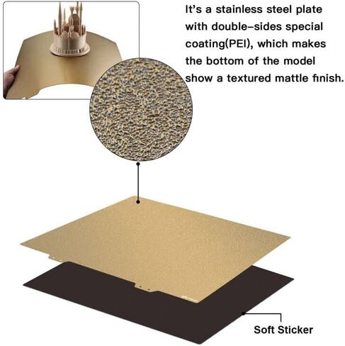 FYSETC 3D Printing Build Platform CR10 S5 Flexible Spring Steel Sheet 510x510mm/20x20in Double Sided Textured Pei Powder Coated Gold Build Plate with Sticker Base Compatible with CR10 S5 in Kuwait