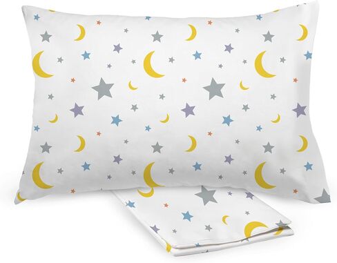 BreathableBaby Cotton Percale Pillowcase, for 13" x 18"/33 x 46 cm Toddler Pillow, Moons & Stars (2-Pack) in Saudi Arabia