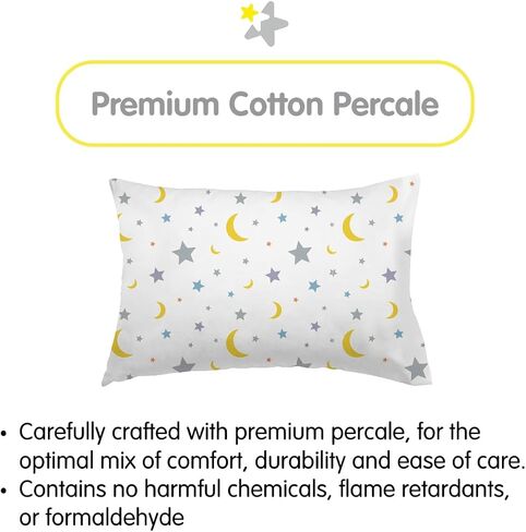 BreathableBaby Cotton Percale Pillowcase, for 13" x 18"/33 x 46 cm Toddler Pillow, Moons & Stars (2-Pack) in Saudi Arabia