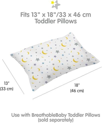 BreathableBaby Cotton Percale Pillowcase, for 13" x 18"/33 x 46 cm Toddler Pillow, Moons & Stars (2-Pack) in Saudi Arabia
