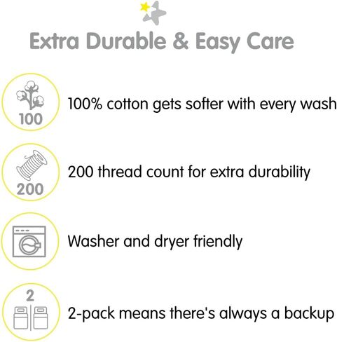 BreathableBaby Cotton Percale Pillowcase, for 13" x 18"/33 x 46 cm Toddler Pillow, Moons & Stars (2-Pack) in Saudi Arabia
