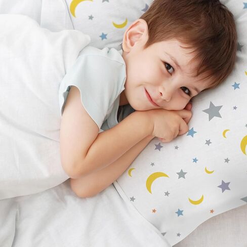 BreathableBaby Cotton Percale Pillowcase, for 13" x 18"/33 x 46 cm Toddler Pillow, Moons & Stars (2-Pack) in Saudi Arabia