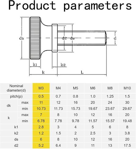 M4-0.7 x 6mm Znic Plated Flat Knurled Head Fully Threaded Thumb Screws Bolts Fastener,Threaded Knurled Grip Knobs Thumb Screw,Vesa Screws, Monitor Mount Screws for TV and Monitor Mount,10 Pcs in Kuwait