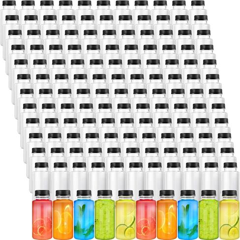150 Pcs Plastic Juice Bottle with Caps Clear Cylindrical Drink Containers Bulk Empty PET Beverages Bottles with Tamper Evident Lids for Juicing Smoothies Drinking Fridge(Black, 16oz) in Saudi Arabia