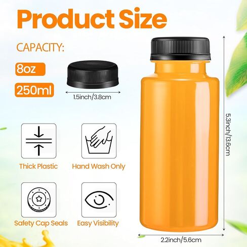 150 Pcs Plastic Juice Bottle with Caps Clear Cylindrical Drink Containers Bulk Empty PET Beverages Bottles with Tamper Evident Lids for Juicing Smoothies Drinking Fridge(Black, 16oz) in Saudi Arabia