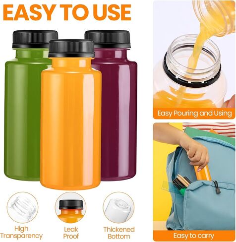 150 Pcs Plastic Juice Bottle with Caps Clear Cylindrical Drink Containers Bulk Empty PET Beverages Bottles with Tamper Evident Lids for Juicing Smoothies Drinking Fridge(Black, 16oz) in Saudi Arabia