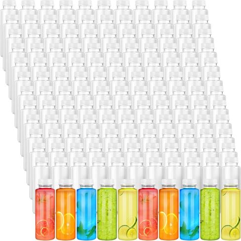 150 Pcs Plastic Juice Bottle with Caps Clear Cylindrical Drink Containers Bulk Empty PET Beverages Bottles with Tamper Evident Lids for Juicing Smoothies Drinking Fridge(Black, 16oz) in Saudi Arabia