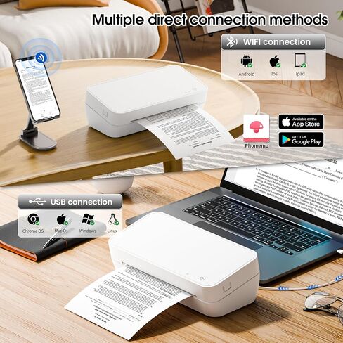 طابعات PhoFuta WiFi الحرارية للاستخدام المنزلي، طابعة لاسلكية بدون حبر للسفر، تدعم الطابعة الصغيرة مقاس 8.5 بوصة × 11 بوصة/A4/A5/B5، متوافقة مع الهاتف والكمبيوتر المحمول للمكتب المنزلي، للاستخدام المدرسي باللون الأبيض in Saudi Arabia