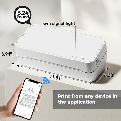 طابعات PhoFuta WiFi الحرارية للاستخدام المنزلي، طابعة لاسلكية بدون حبر للسفر، تدعم الطابعة الصغيرة مقاس 8.5 بوصة × 11 بوصة/A4/A5/B5، متوافقة مع الهاتف والكمبيوتر المحمول للمكتب المنزلي، للاستخدام المدرسي باللون الأبيض in Saudi Arabia