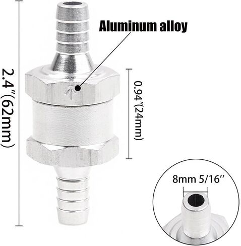 5/16"(8mm OD) Anodized aluminum Non return one-way inline check valve for gasoline diesel fuel system,with Hose Clamps in Kuwait