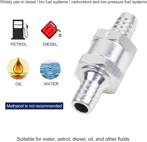 5/16"(8mm OD) Anodized aluminum Non return one-way inline check valve for gasoline diesel fuel system,with Hose Clamps in Kuwait