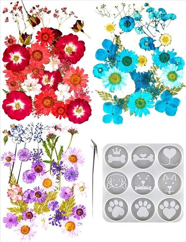 Luxx, Dried Flowers for Resin 120 Real Dried Pressed Flowers, Molds & Tweezers for DIY Art Crafts Dry Flower Kit with Large Natural Colorful Petals for Jewelry, Candle, Soap, Crafting, Scrapbooking in Saudi Arabia