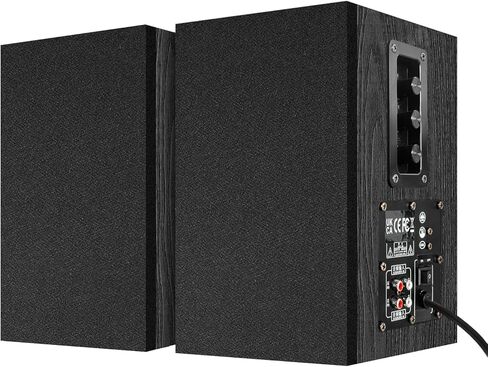 Elimavi 4-Inch Woofer Wood Enclosure Bookshelf Speakers - Powerful 30W Stereo Sound for PC, TV, Gaming, and Music - 3.5mm-RCA Input, Wall Mounted - Black in Kuwait