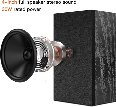 Elimavi 4-Inch Woofer Wood Enclosure Bookshelf Speakers - Powerful 30W Stereo Sound for PC, TV, Gaming, and Music - 3.5mm-RCA Input, Wall Mounted - Black in Kuwait