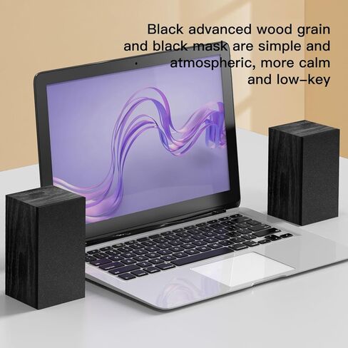 Elimavi 4-Inch Woofer Wood Enclosure Bookshelf Speakers - Powerful 30W Stereo Sound for PC, TV, Gaming, and Music - 3.5mm-RCA Input, Wall Mounted - Black in Kuwait