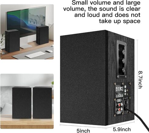 Elimavi 4-Inch Woofer Wood Enclosure Bookshelf Speakers - Powerful 30W Stereo Sound for PC, TV, Gaming, and Music - 3.5mm-RCA Input, Wall Mounted - Black in Kuwait