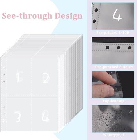 HAUTOCO 100 مغلف تحدي توفير المال A5 Binder، كتاب تحديات التوفير لتوفير 5050 دولارًا، 500، 10000 دولار، مجلد الميزانية مع مظاريف نقدية، مجلد توفير المال PVC مع أجهزة تعقب التحدي، وردي in Kuwait