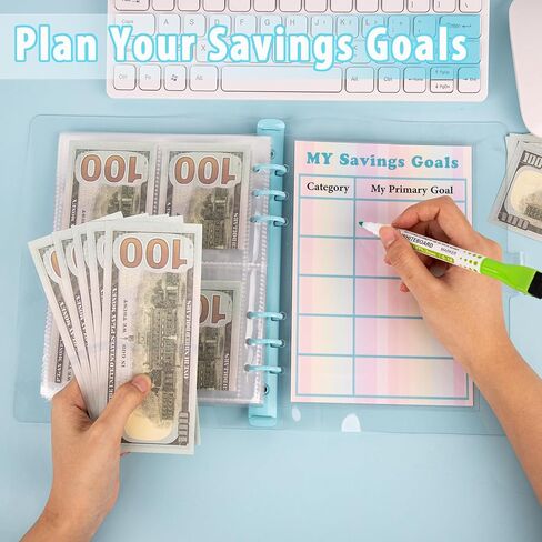 HAUTOCO 100 مغلف تحدي توفير المال A5 Binder، كتاب تحديات التوفير لتوفير 5050 دولارًا، 500، 10000 دولار، مجلد الميزانية مع مظاريف نقدية، مجلد توفير المال PVC مع أجهزة تعقب التحدي، وردي in Kuwait