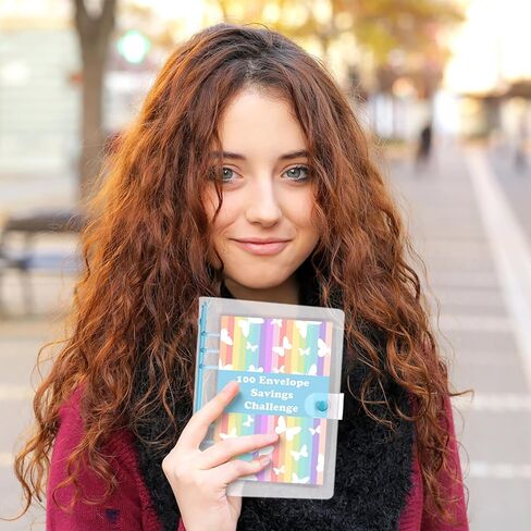 HAUTOCO 100 مغلف تحدي توفير المال A5 Binder، كتاب تحديات التوفير لتوفير 5050 دولارًا، 500، 10000 دولار، مجلد الميزانية مع مظاريف نقدية، مجلد توفير المال PVC مع أجهزة تعقب التحدي، وردي in Kuwait