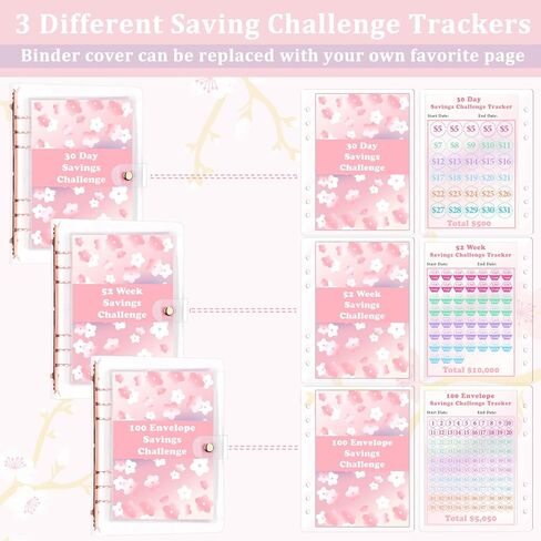 HAUTOCO 100 Envelopes Money Saving Challenge A5 Binder, Savings Challenges Book to Save $5,050, 500, 10,000, Budget Binder with Cash Envelopes, PVC Money Saving Binder with Challenge Trackers, Pink in Saudi Arabia