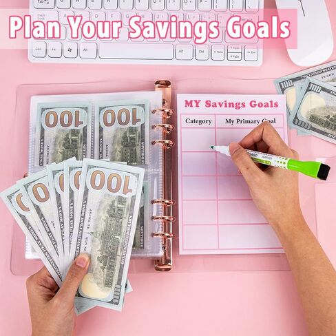 HAUTOCO 100 Envelopes Money Saving Challenge A5 Binder, Savings Challenges Book to Save $5,050, 500, 10,000, Budget Binder with Cash Envelopes, PVC Money Saving Binder with Challenge Trackers, Pink in Saudi Arabia