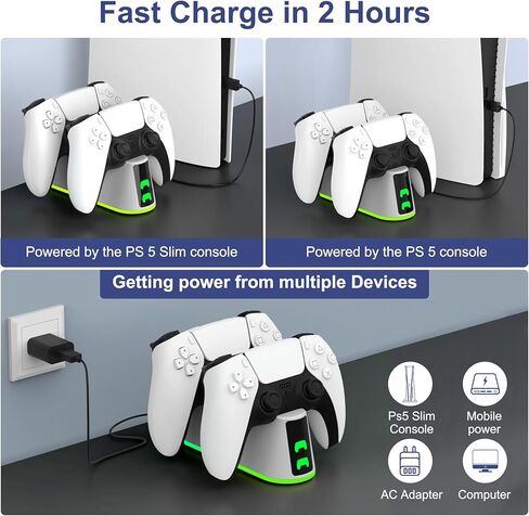 محطة شاحن وحدة تحكم PS5 Slim، شاحن وحدة تحكم PS5 للشحن السريع للحافة ووحدة التحكم المزدوجة، وحدة تحكم PS5 in Kuwait