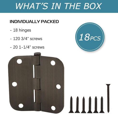 18 حزمة من مفصلات الأبواب مقاس 3.5 بوصة مفصلات نحاسية عتيقة مدورة بزوايا نصف قطرها 5/8 بوصة لغرفة النوم السكنية القياسية ومفصلات أجهزة الباب الداخلي in Kuwait