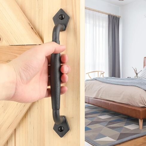 مقابض أبواب الحظيرة الريفية المنزلقة من Eumtenr، مقاس 8 بوصات شديدة التحمل بتصميم كبير لسحب باب الحظيرة، من أجل باب الحظيرة المنزلق بنفسك، البوابة، السقيفة، المرآب | مادة معدنية صلبة مستديرة، أسود غير لامع in Kuwait