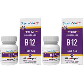 Superior Source No Shot Vitamin B12 Cyanocobalamin 1000 mcg, Quick Dissolve Sublingual Tablets, 100 Count, B12 Supplement to Increase Metabolism and Energy Production, Nervous System Support, Non-GMO in Saudi Arabia
