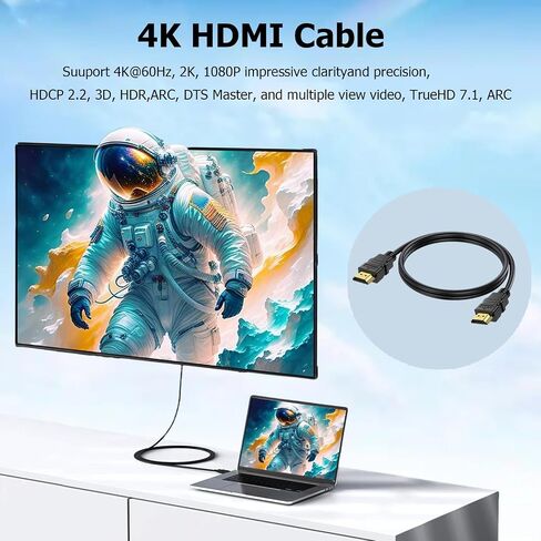 كابل HDMI 4K بطول 3.3 قدم، 10 حزم، سلك تلفزيون HDMI محمي، كابل ذكر HDMI 2.0 مطلي بالذهب، تصنيف 120 هرتز ARC وCL3، HDCP 2.2، 3D HDR | لمحطة الإرساء، الكمبيوتر الشخصي، الشاشة، التبديل، الفاصل، PS4/5، Xbox، Soundbar in Kuwait