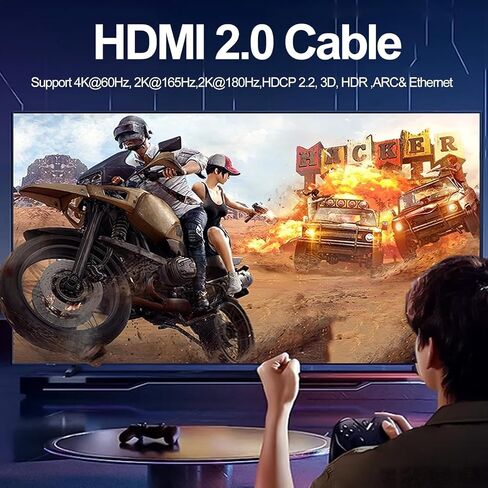 كابل HDMI 4K بطول 3.3 قدم، 10 حزم، سلك تلفزيون HDMI محمي، كابل ذكر HDMI 2.0 مطلي بالذهب، تصنيف 120 هرتز ARC وCL3، HDCP 2.2، 3D HDR | لمحطة الإرساء، الكمبيوتر الشخصي، الشاشة، التبديل، الفاصل، PS4/5، Xbox، Soundbar in Kuwait