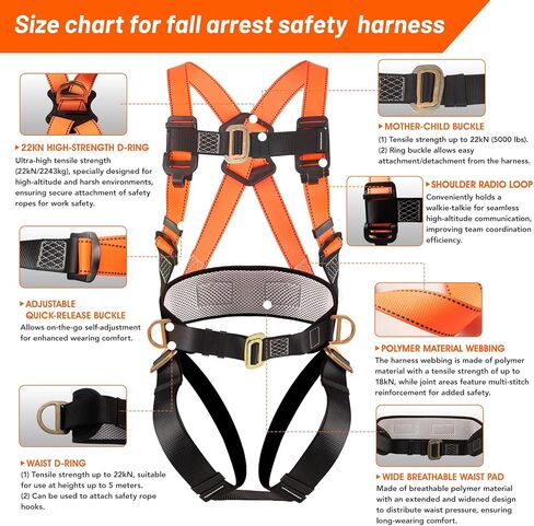 Safety harness fall protection kit, equipped with shock-absorbing ropes, full-body safety harness for roof work in Saudi Arabia