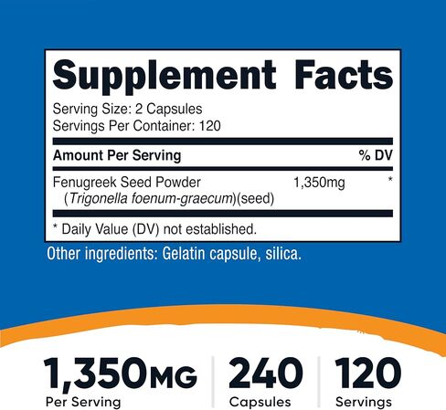 Nutricost Fenugreek Seed 1350mg, 240 Capsules (2 Bottles) - Gluten Free, Non-GMO, 675mg Per Capsule in Saudi Arabia
