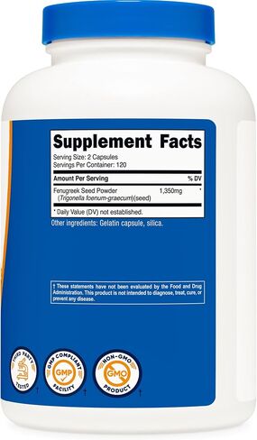 Nutricost Fenugreek Seed 1350mg, 240 Capsules (2 Bottles) - Gluten Free, Non-GMO, 675mg Per Capsule in Saudi Arabia