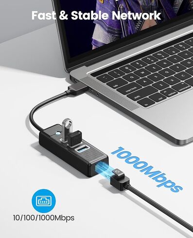 4 Ports USB Hub USB Splitter with RJ45 Ethernet Port, Multiports USB 3.0 Expander Adapter with 0.5M Cable for Type-A Laptop, Flash Drive, Console, Keyboard, Mouse, HDD in Saudi Arabia