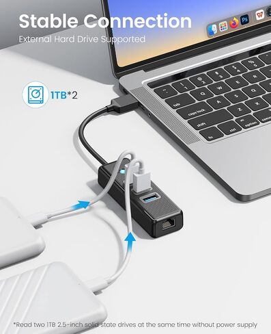 4 Ports USB Hub USB Splitter with RJ45 Ethernet Port, Multiports USB 3.0 Expander Adapter with 0.5M Cable for Type-A Laptop, Flash Drive, Console, Keyboard, Mouse, HDD in Saudi Arabia