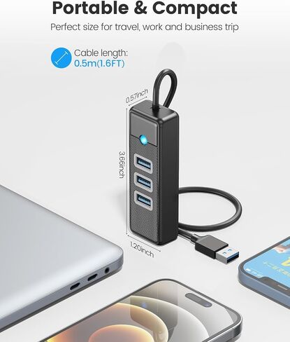 4 Ports USB Hub USB Splitter with RJ45 Ethernet Port, Multiports USB 3.0 Expander Adapter with 0.5M Cable for Type-A Laptop, Flash Drive, Console, Keyboard, Mouse, HDD in Saudi Arabia